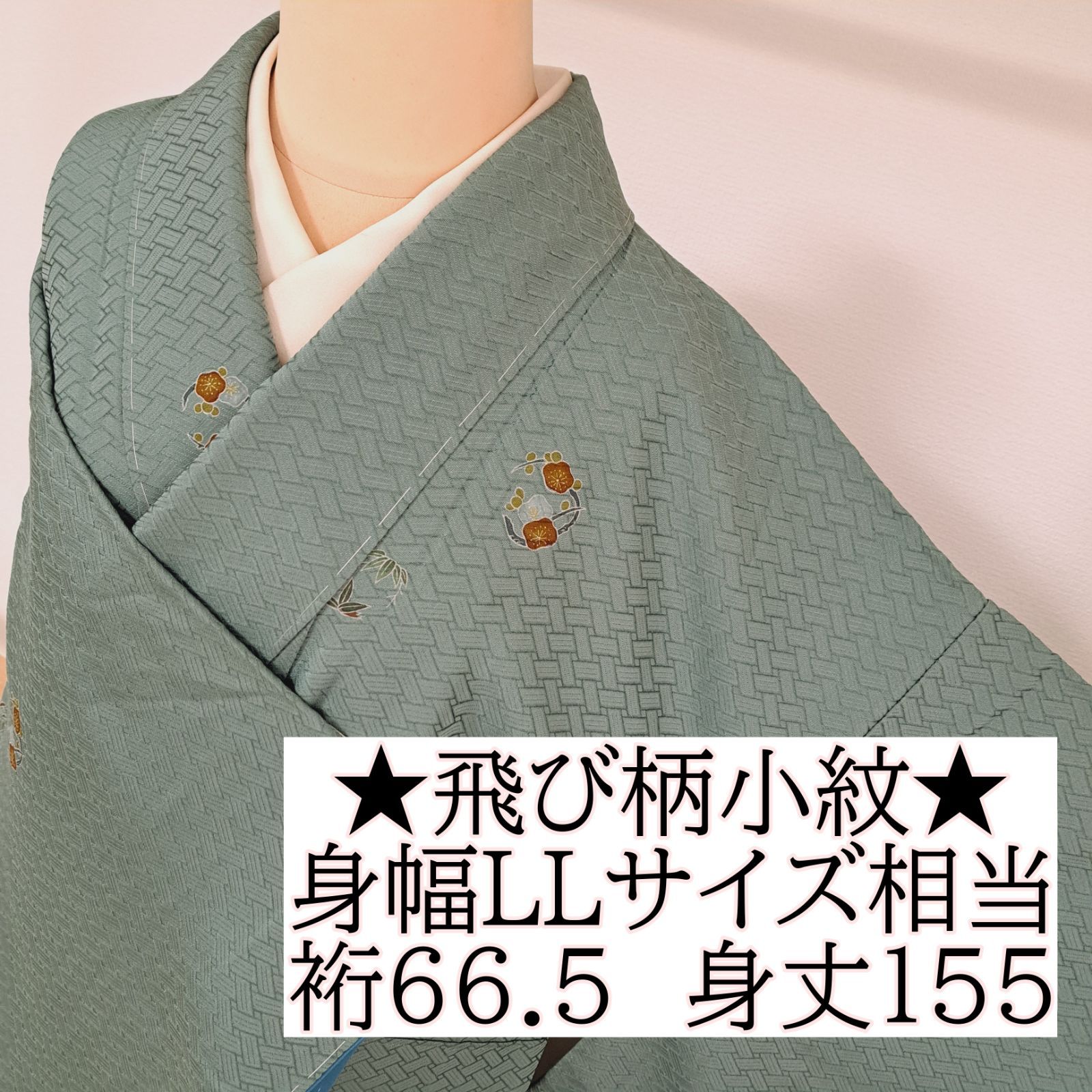 飛び柄小紋】裄66.5 身丈155 袖48.5 ゆったりサイズ！ 正絹 袷 作家物