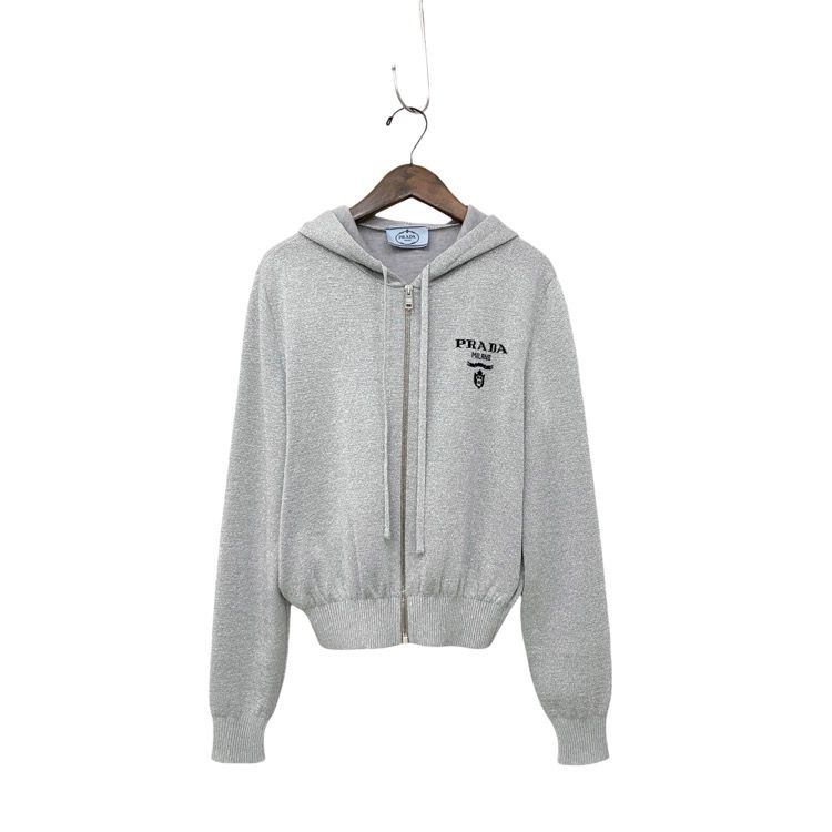 PRADA プラダ メタリックニット パーカー ジップアップ フーディ