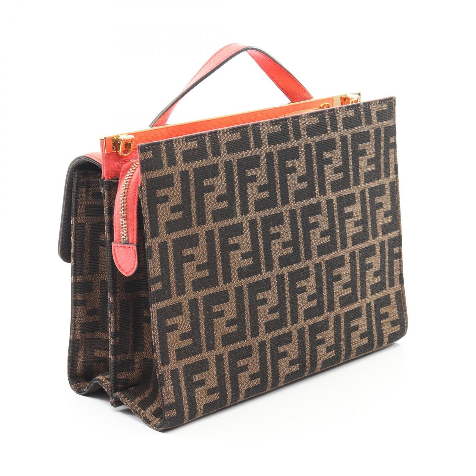 FENDI ズッカ キャンバス レザー ハンドバッグ フェンディ FENDI ハンドバッグ デミジュール ズッカ 8BT222 ピンク