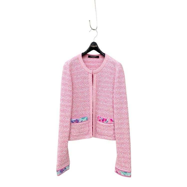 美品　LEONARD レオナール 最高級ツイード　ニット　ジャケット LEONARD レオナール ニットツイード ジャケット パネルプリント ピンク