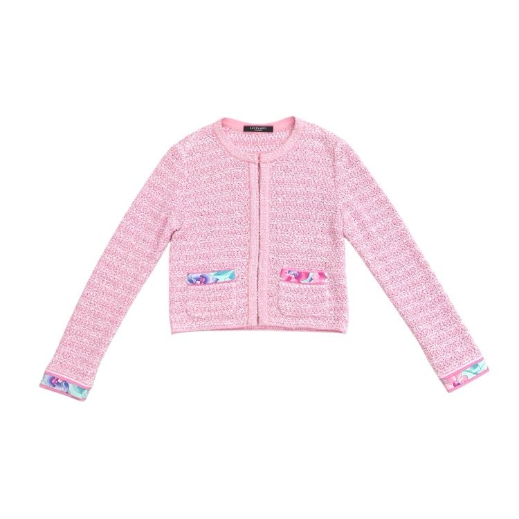 美品　LEONARD レオナール 最高級ツイード　ニット　ジャケット LEONARD レオナール ニットツイード ジャケット パネルプリント ピンク