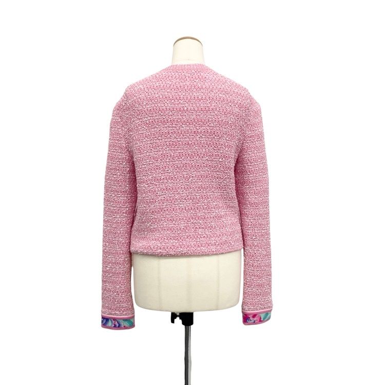 美品　LEONARD レオナール 最高級ツイード　ニット　ジャケット LEONARD レオナール ニットツイード ジャケット パネルプリント ピンク