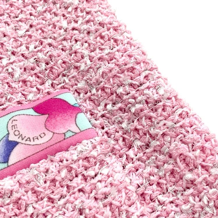 LEONARD レオナール ニットツイード ジャケット パネルプリント ピンク