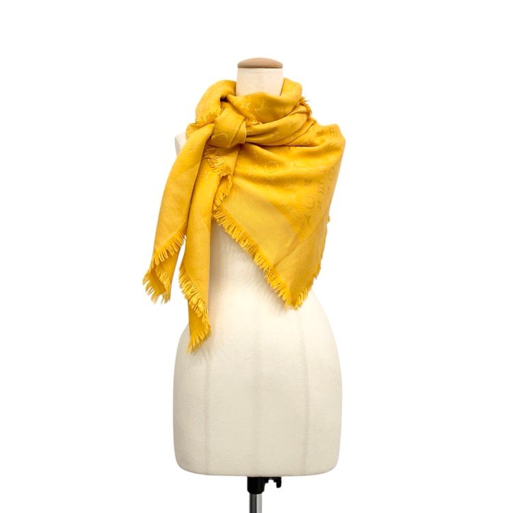 ルイヴィトン モノグラム大判ショール ストール シルク×ウール /黄色 イエロー ルイヴィトン モノグラム大判ショール ストール シルク×ウール /黄色