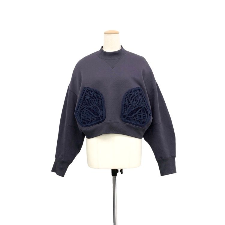 mame kurogouchi コード刺繍スウェットトップス ネイビー2 mame kurogouchi コード刺繍スウェットトップス ネイビー2