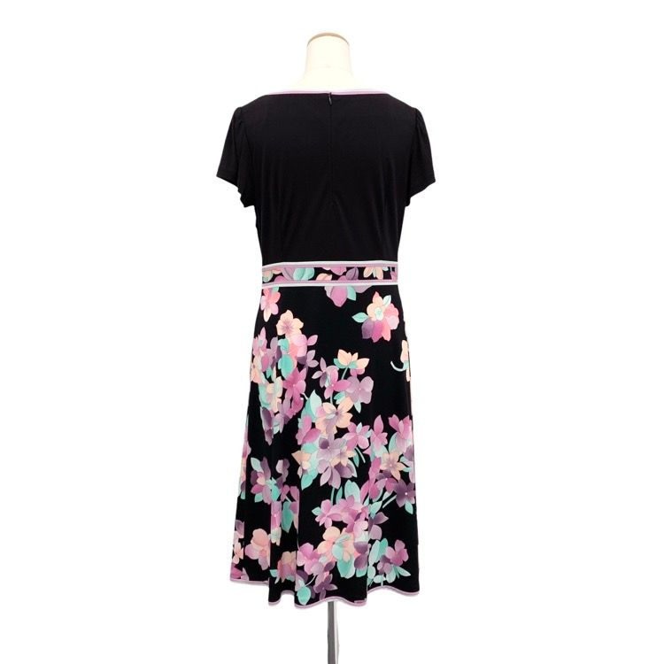 LEONARD カンカン素材 長袖ワンピース　ウエスト切替 近年美品 LEONARD レオナール カンカン ストレッチ ワンピース 42 送料