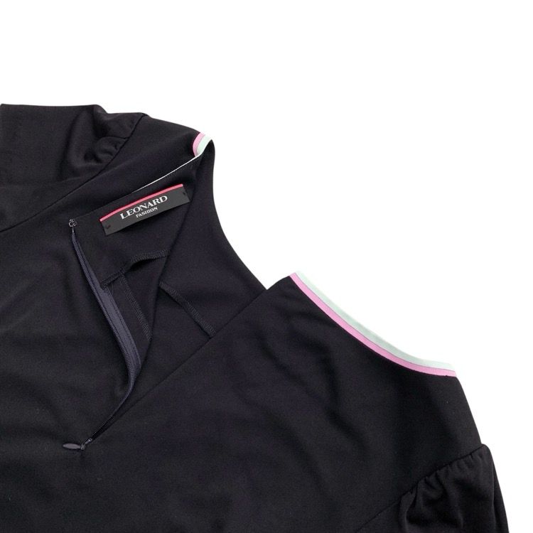 LEONARD カンカン素材 長袖ワンピース　ウエスト切替 LEONARD（レオナール） 美品 カンカン素材 ワンピース レディース