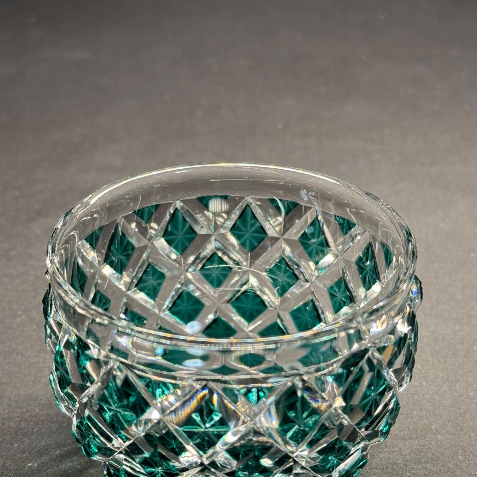 F059 復元 薩摩切子 被せガラス 緑 小付鉢 尚古集成館監修 薩摩ガラス