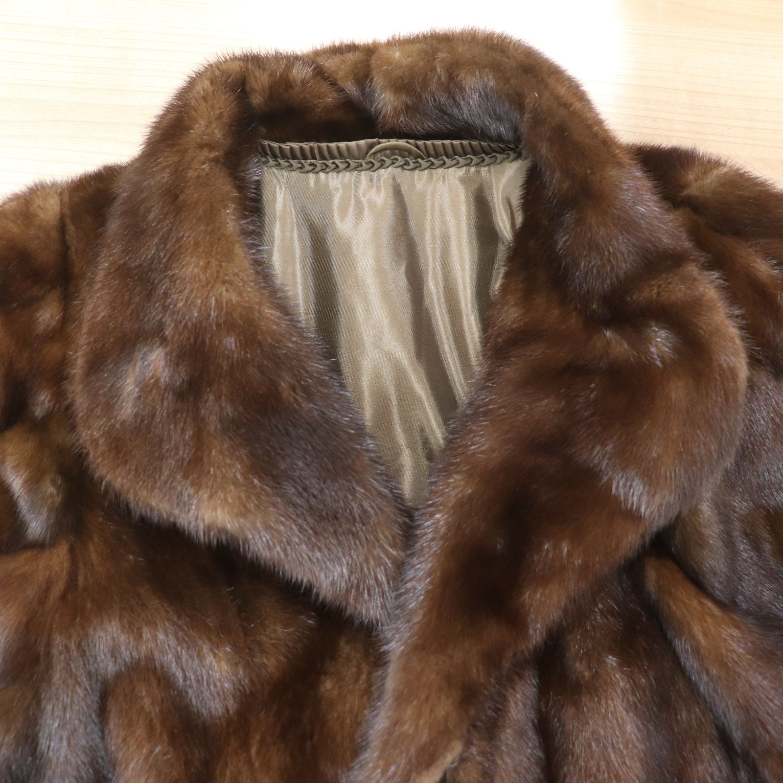 最高級　毛皮 美品　サガミンク　リアルファー　ミドル丈コート　ダークブラウン　M 最高級】サガミンク ミンク ロング リアルファー 毛皮 フリー ファー