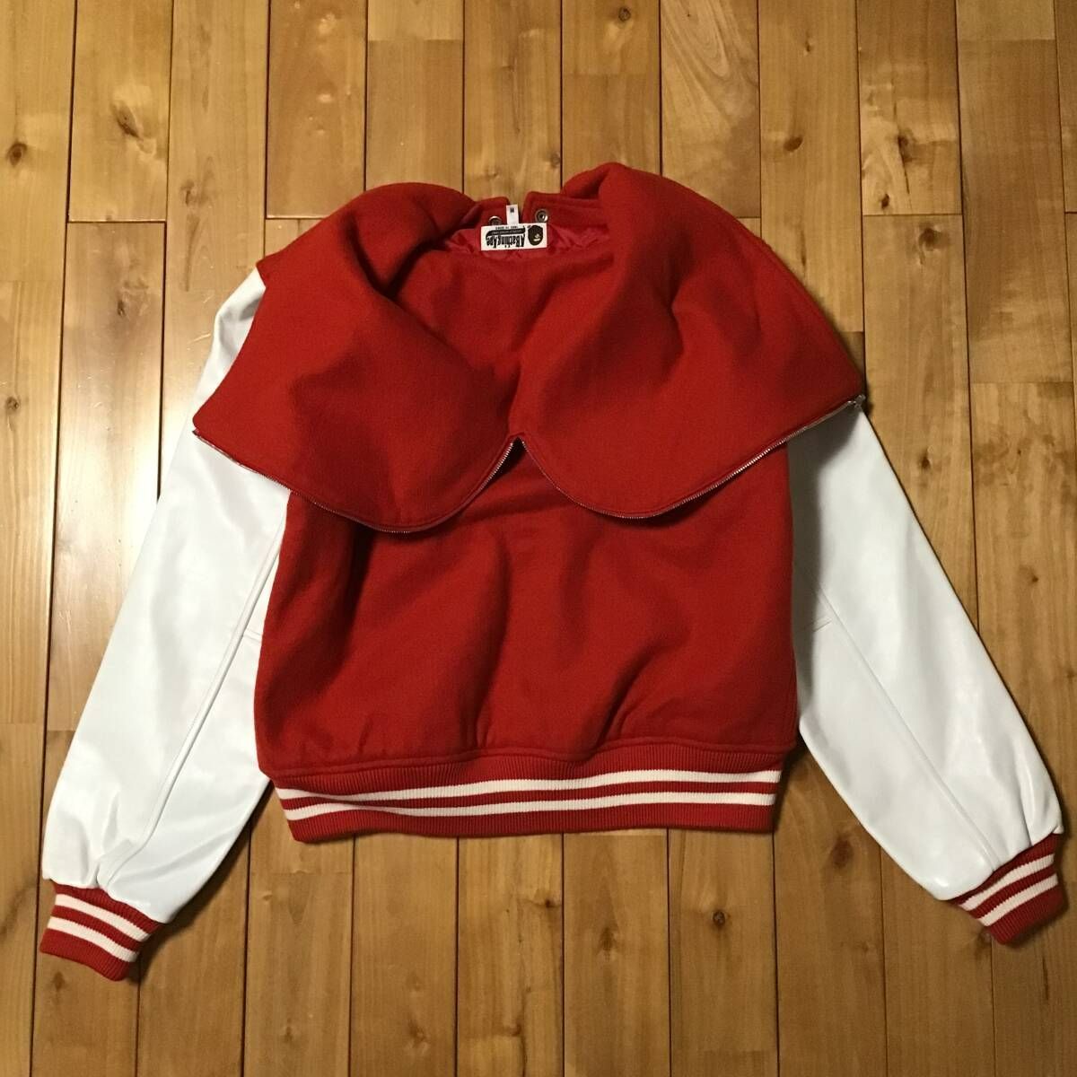 袖レザー Shark Hoodie Varsity Jacket Mサイズ a bathing ape BAPE