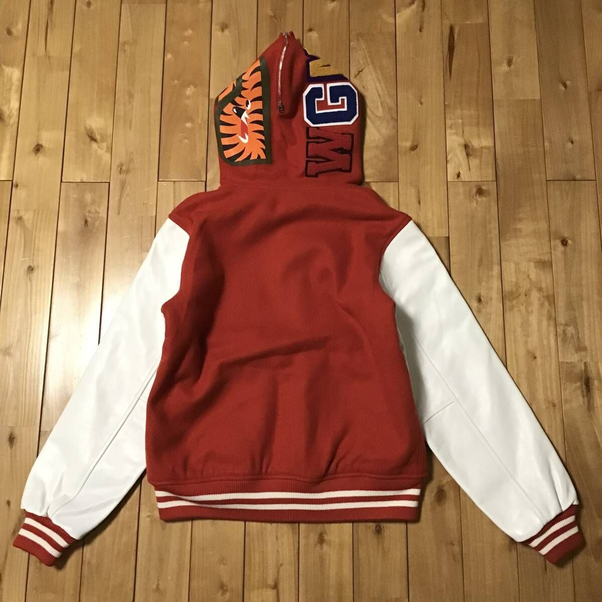 袖レザー Shark Hoodie Varsity Jacket Mサイズ a bathing ape BAPE