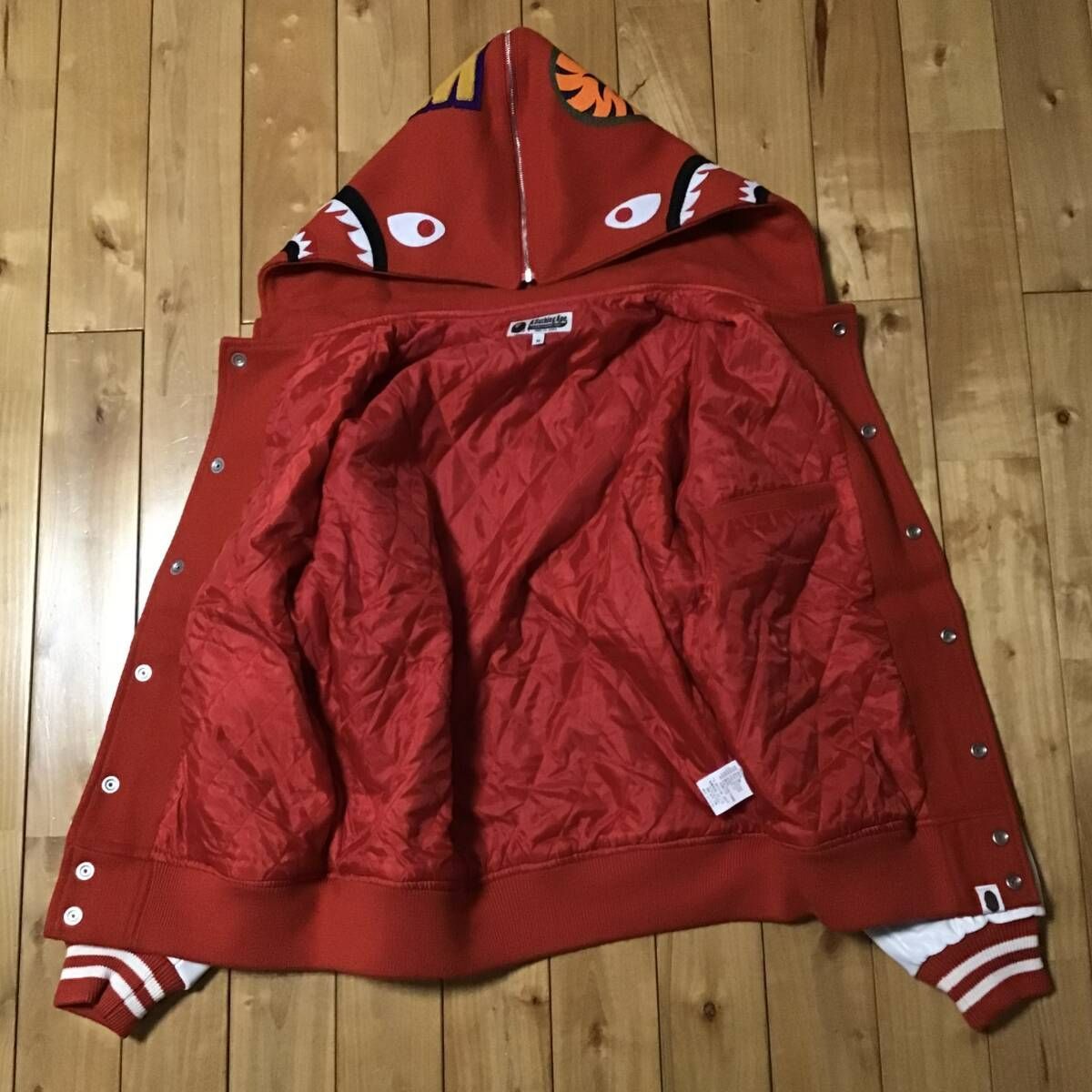 袖レザー Shark Hoodie Varsity Jacket Mサイズ a bathing ape BAPE