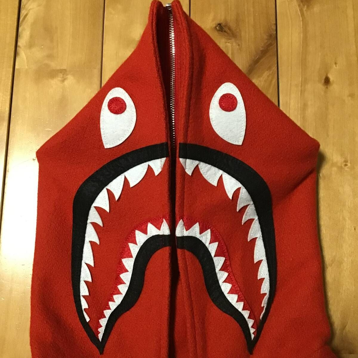 袖レザー Shark Hoodie Varsity Jacket Mサイズ a bathing ape BAPE