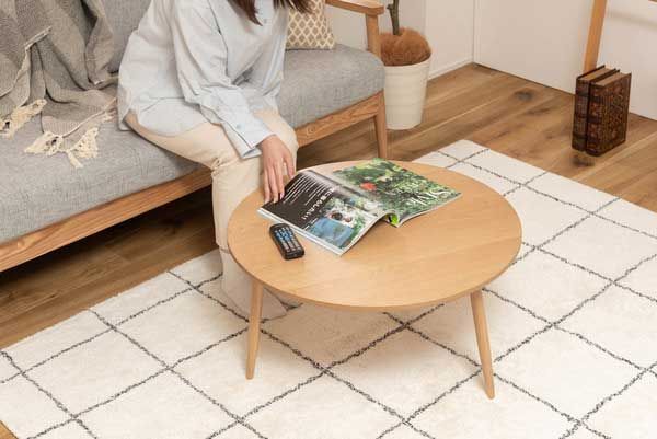 販売 天然木（オーク）の丸型テーブル（L）「W70×D70×H36cm」（スリム