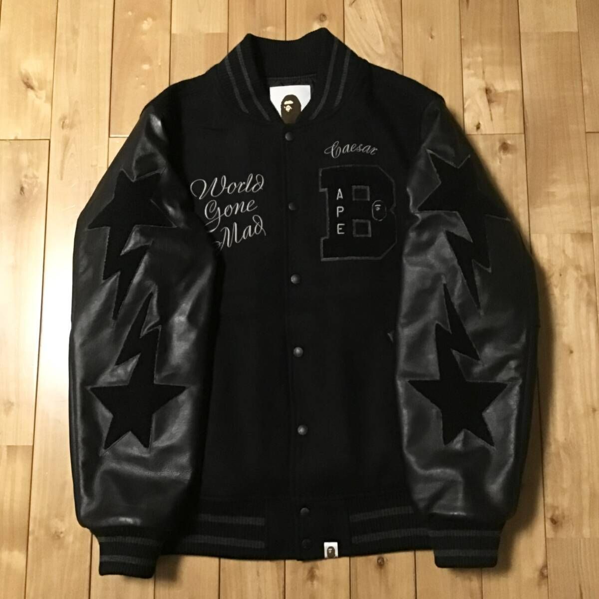 ☆XL☆ BAPE STA 袖レザー スタジャン black a bathing ape star