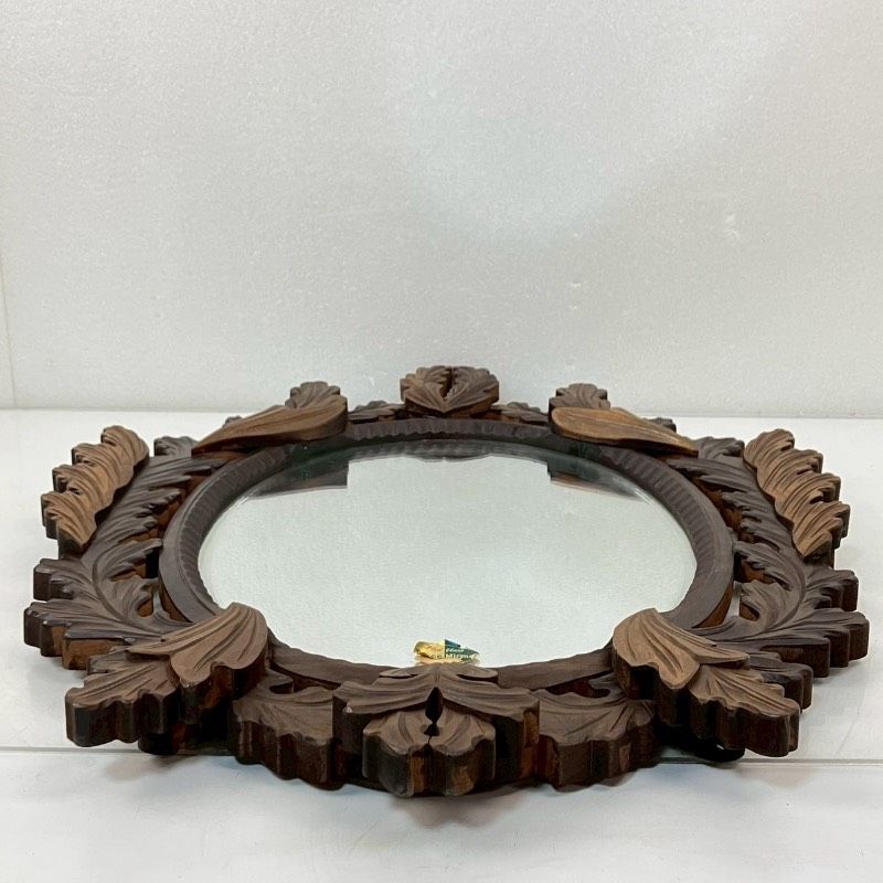 昭和レトロ 木彫り 壁掛けミラー 高さ62cm ウォールミラー