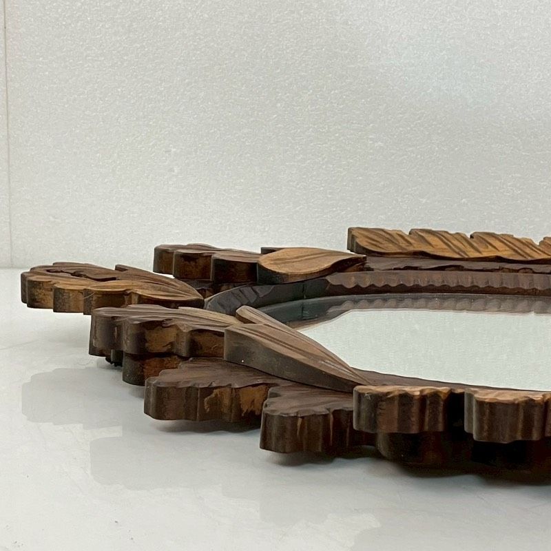 昭和レトロ 木彫り 壁掛けミラー 高さ62cm ウォールミラー