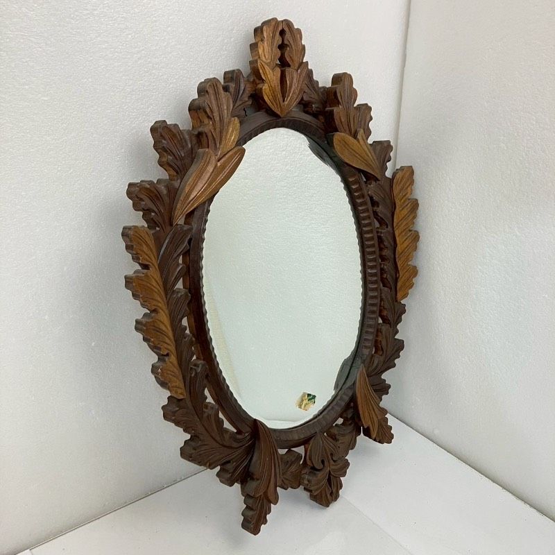 昭和レトロ 木彫り 壁掛けミラー 高さ62cm ウォールミラー