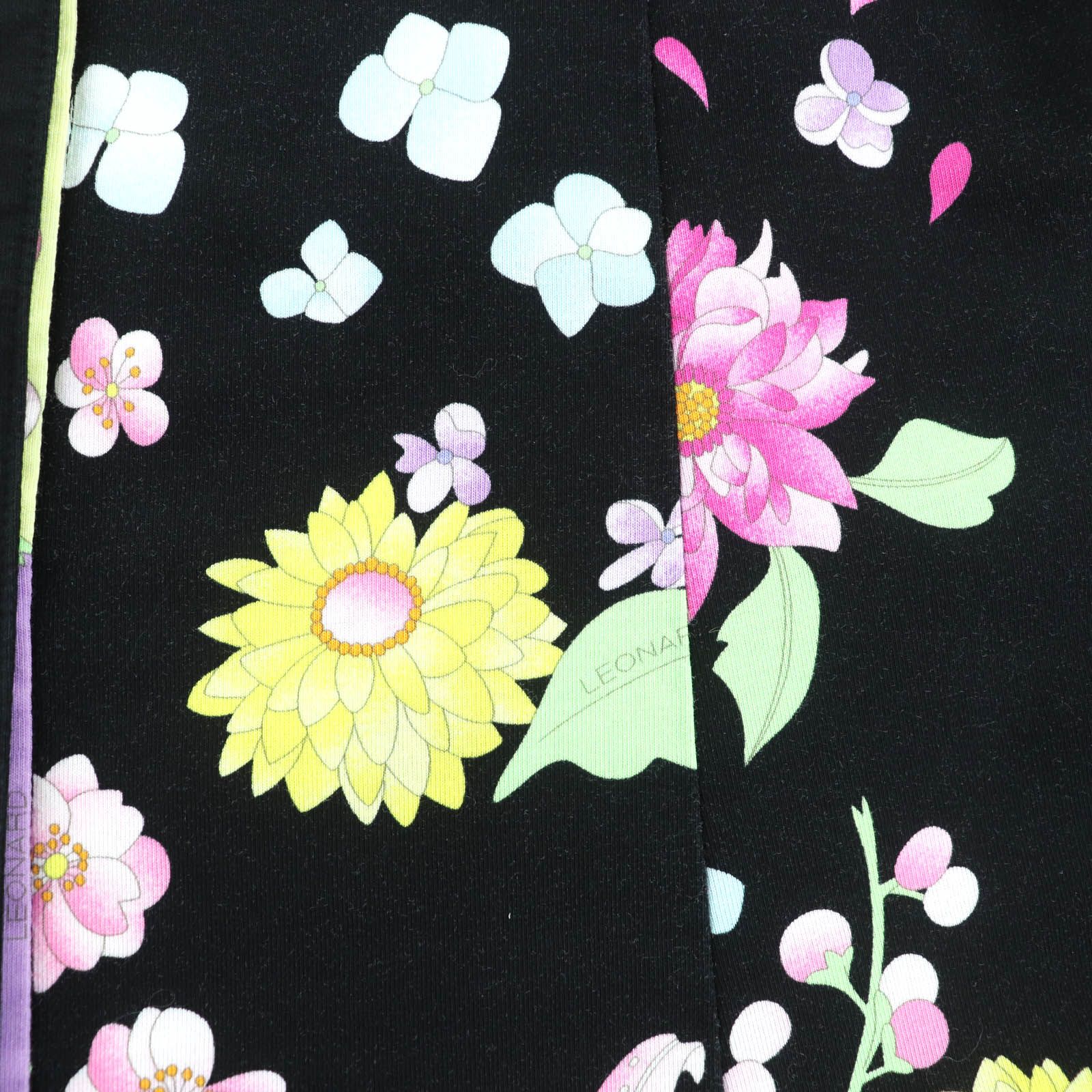 レオナール 花柄 日本製 カットソー トップス ボタニカルプリント ブラック 黒 レオナールスポーツ LEONARD SPORT 花柄 ボタニカル柄 カットソー T