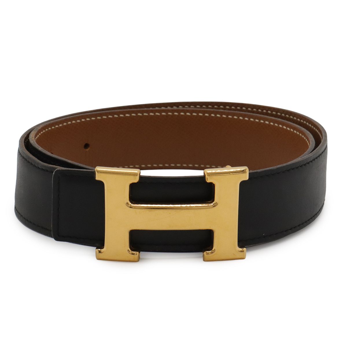 HERMES エルメス Hベルト リバーシブル レザー ブラック 黒 キャメル