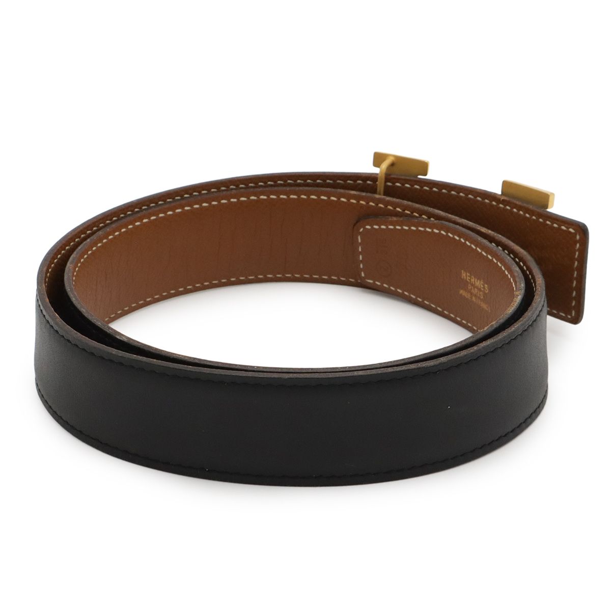 HERMES エルメス Hベルト リバーシブル レザー ブラック 黒 キャメル