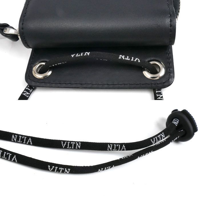 バレンティノ Valentino vltn ネックウォレット 極美品】バレンティノ ネックウォレット VLTN ブラック レザー 楽天