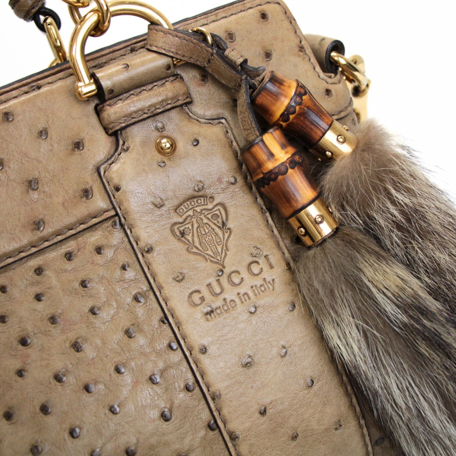 専用出品 グッチ GUCCI ヴィンテージ ファー 2WAYバッグ オーストリッチ