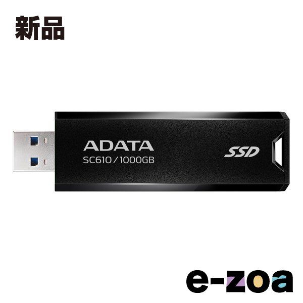 ADATA エイデータ スティック型SSD USB3.2/1TB/Gen2/キャップレス/ブラック SC610-1000G-CBK/RD (2619285)