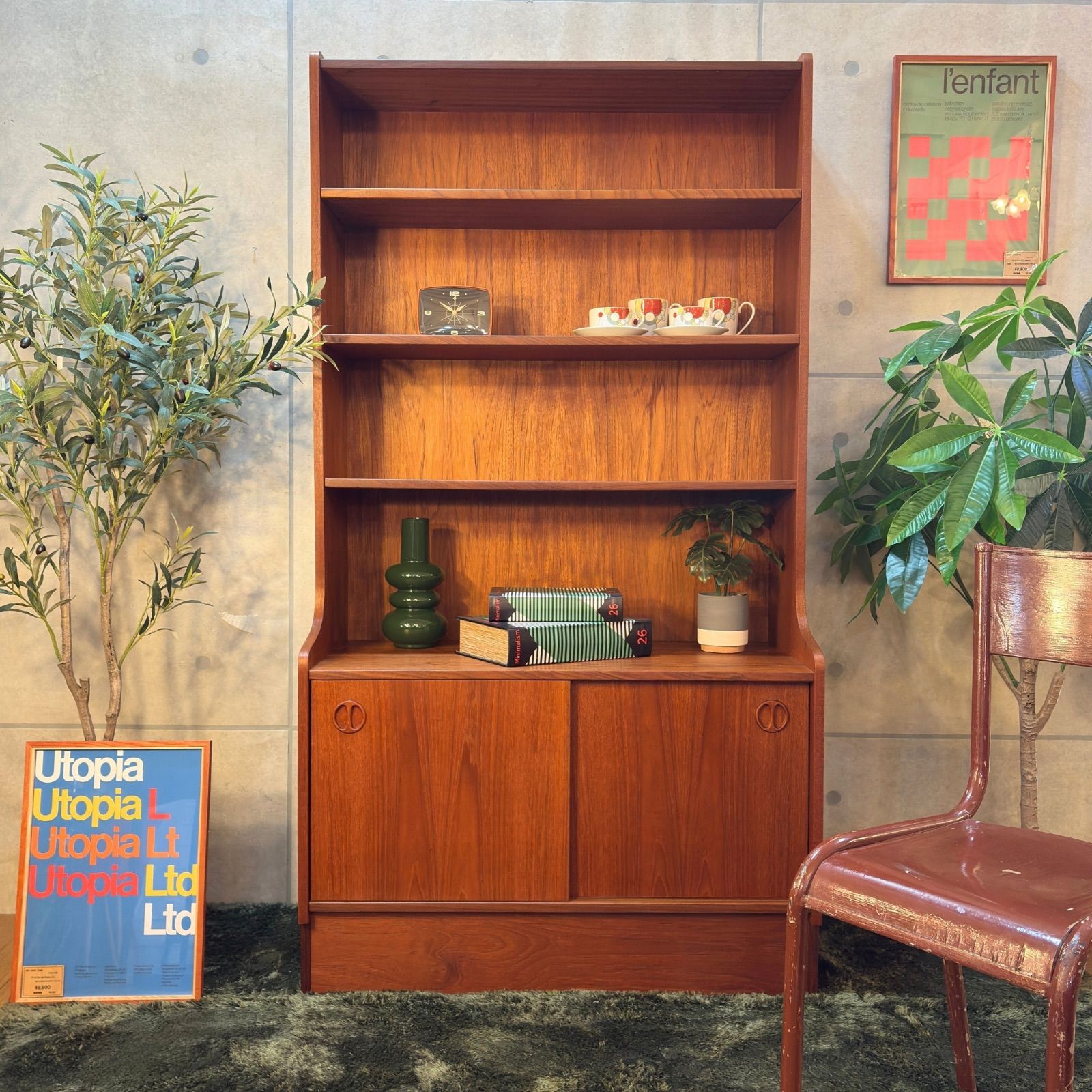 イギリス ヴィンテージ チーク材 ブックシェルフ 書棚 本棚 キャビネット 収納 イギリスヴィンテージ ブックシェルフ オープンラック ディバイダー