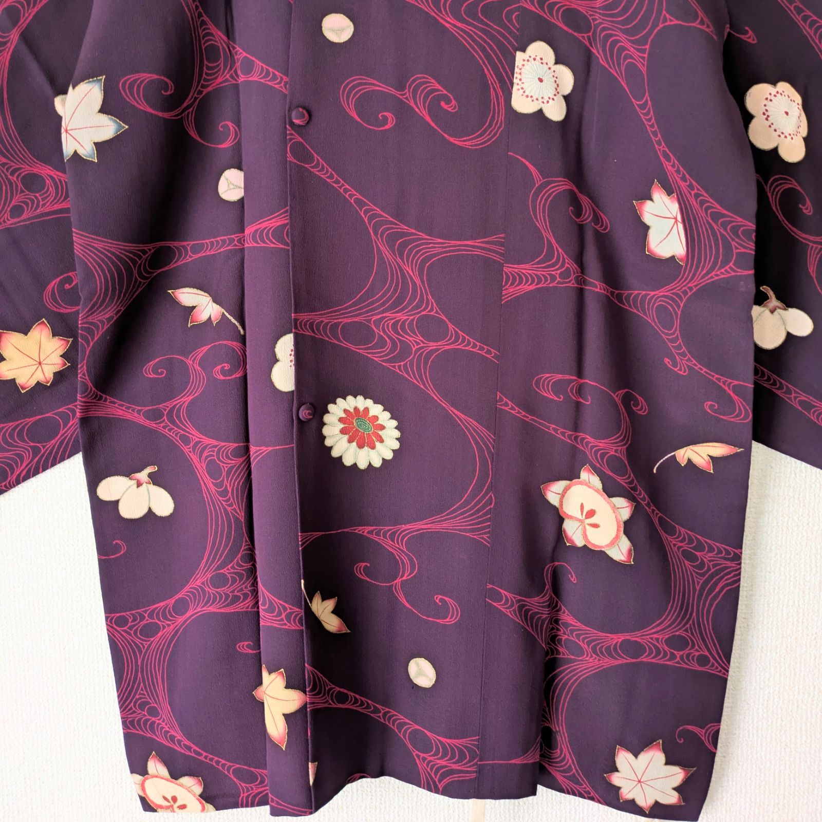 Japanese Haori coat Michiyuki Dark purple Floral pattern Silk