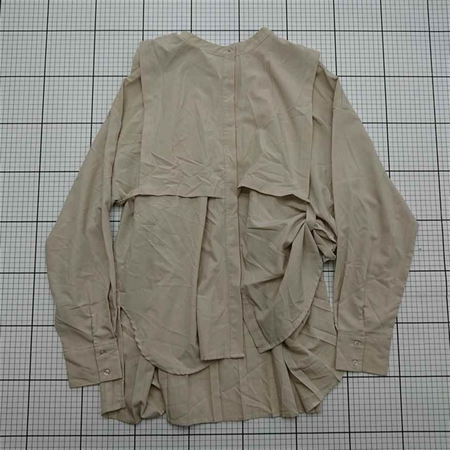 ◇ ⊂ ヌナ 大人系 長袖 比翼仕立てバックプリーツシャツ サイズF 