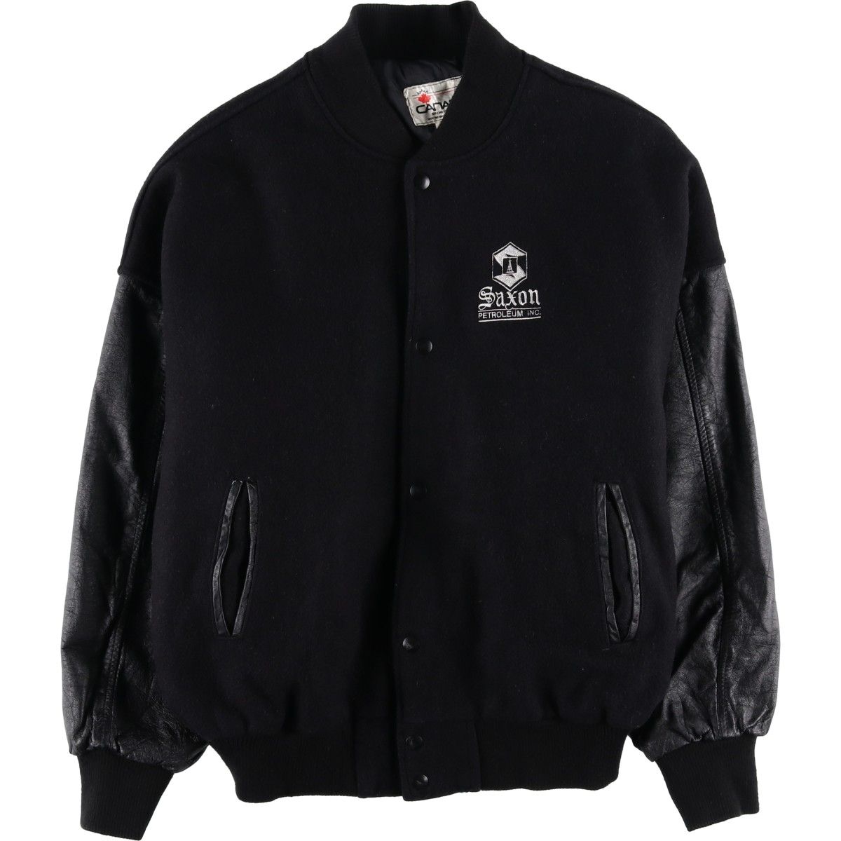 古着 90年代 CANADA SPORTSWEAR 袖革ウールボタンスタジャン バー 