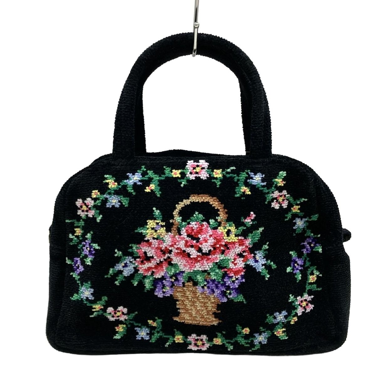 FEILER(フェイラー) ハンドバッグ - 黒×ピンク×マルチ フラワー(花