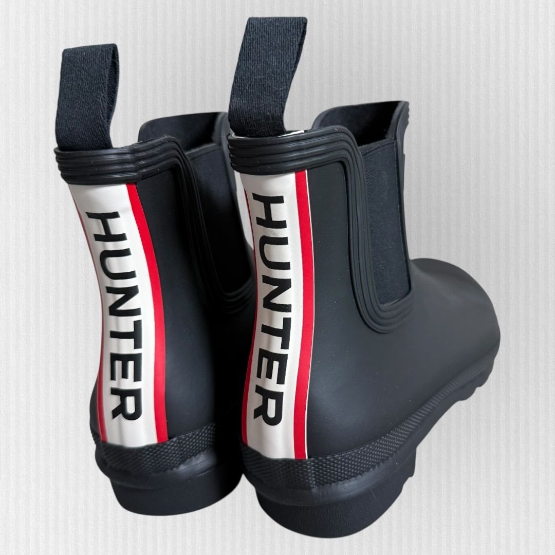 未使用級 HUNTER ロゴ バックストラップブーツ サイドゴア レインブーツ 未使用級】ハンター サイドゴア オリジナルチェルシー ロゴ バック