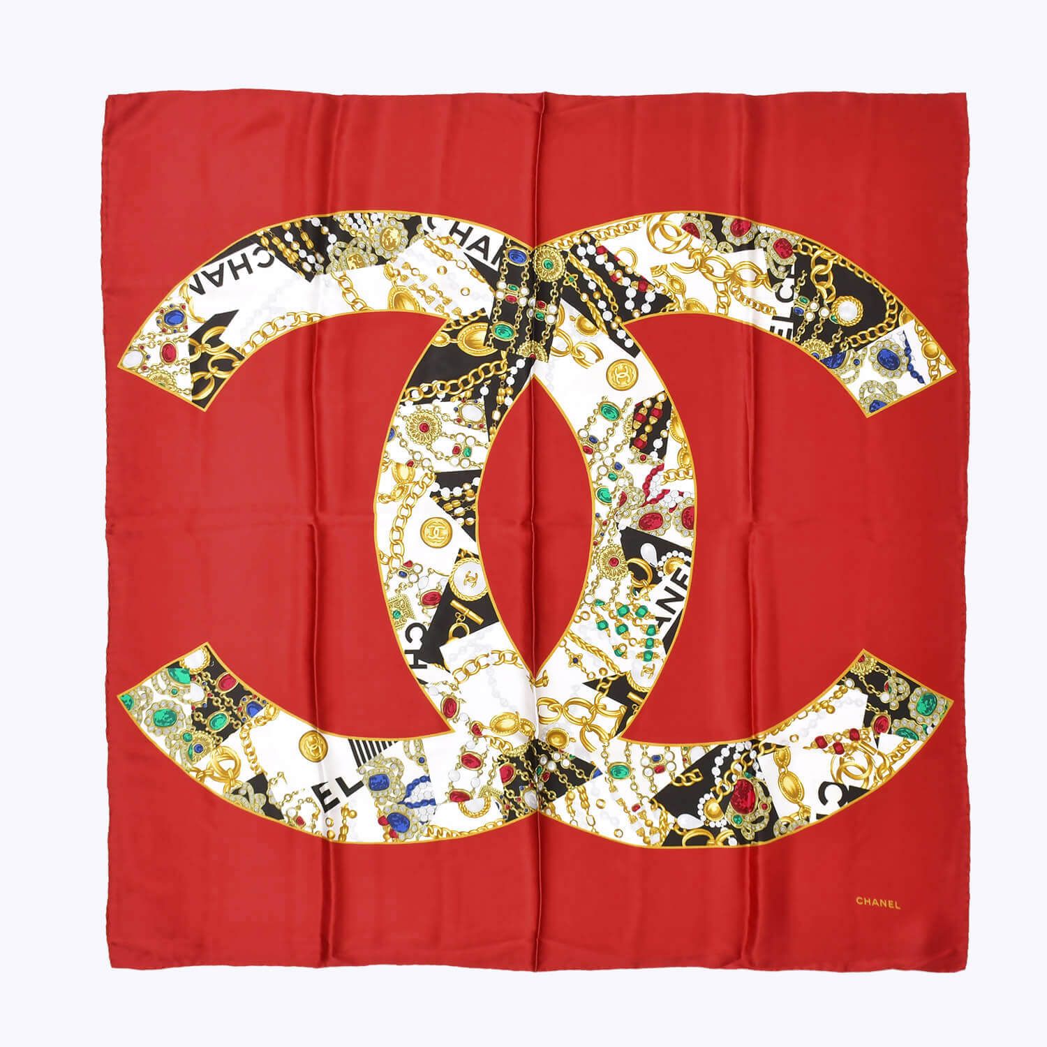 CHANEL シャネル スカーフ バンダナ ココマーク ハンカチ 80cm レッド 
