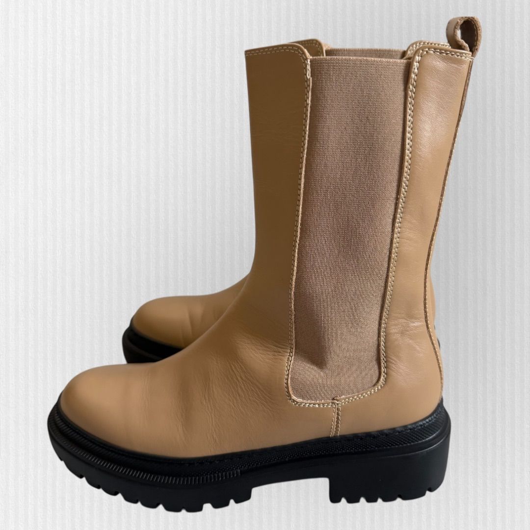 美品】トゥモローランド 24cm ベージュ 本革 サイドゴアブーツ ライト