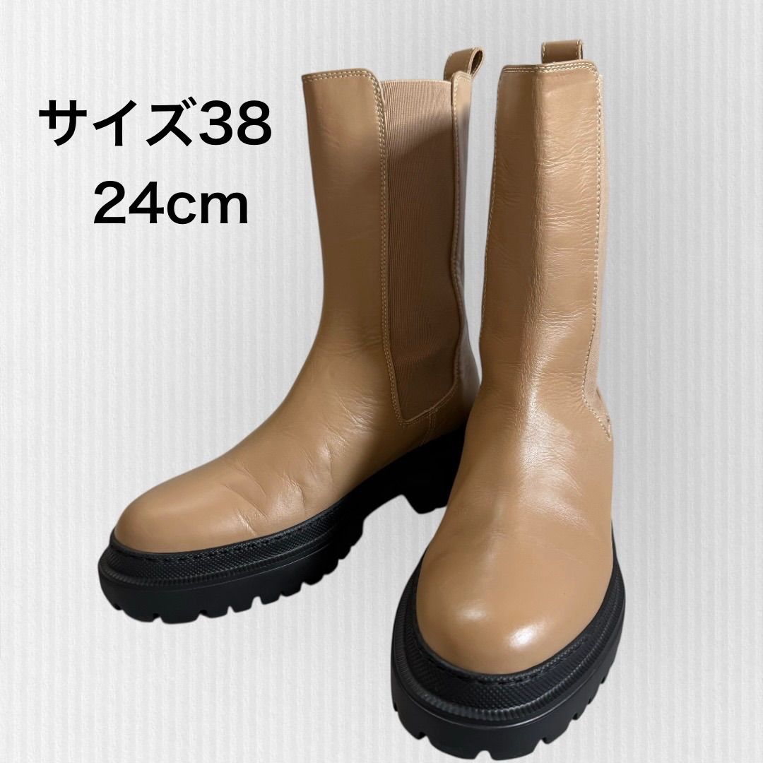 美品】トゥモローランド 24cm ベージュ 本革 サイドゴアブーツ ライト