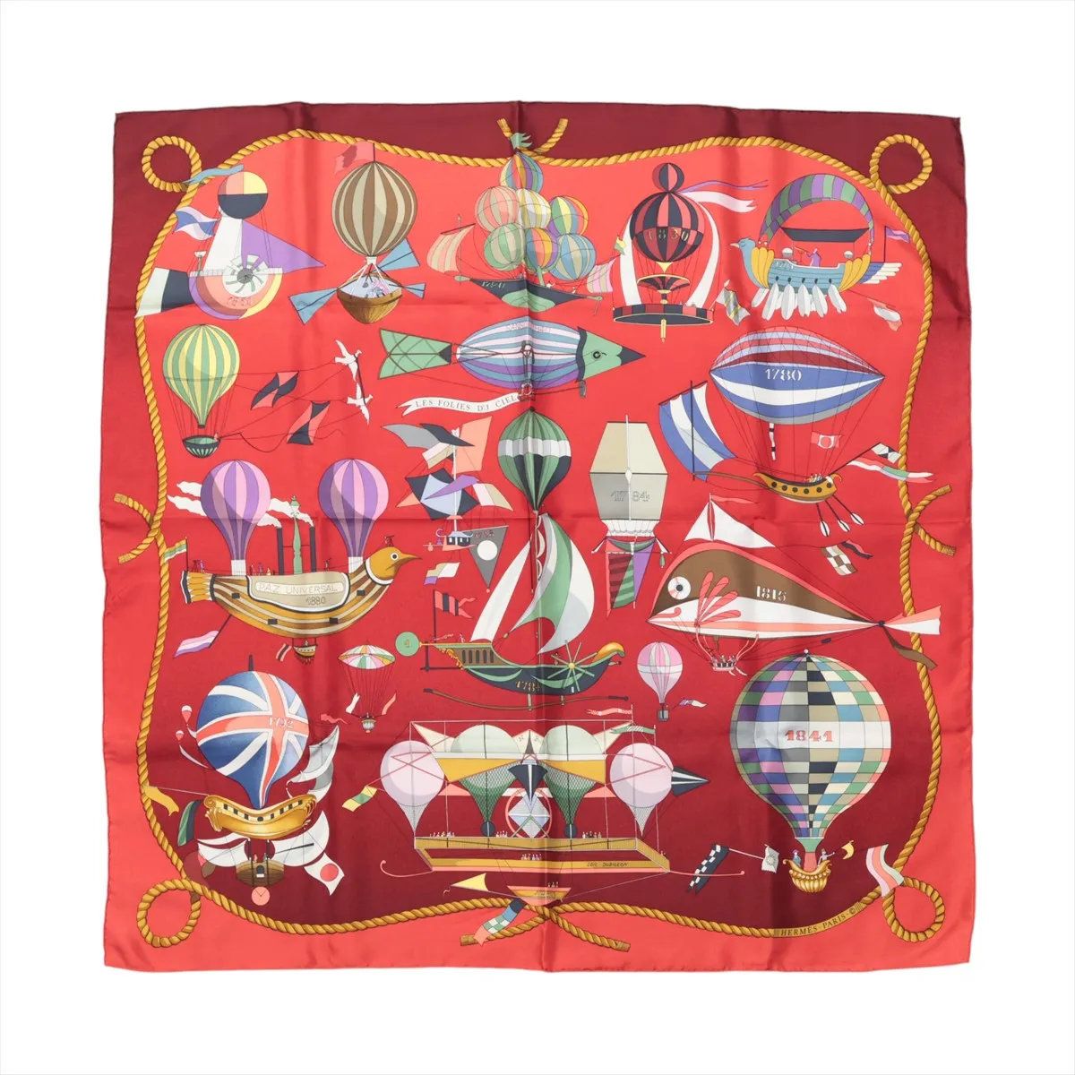 極美品 HERMES カレ90 LES FOLIES DU CIEL 大空の狂気 極美品 エルメス カレ 90 LES FOLIES DU CIEL 大空の狂気 スカーフ