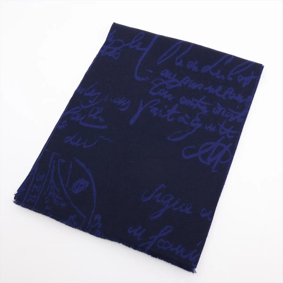 極美品 ベルルッティ カリグラフィ ウール 100％ マフラー ブルー