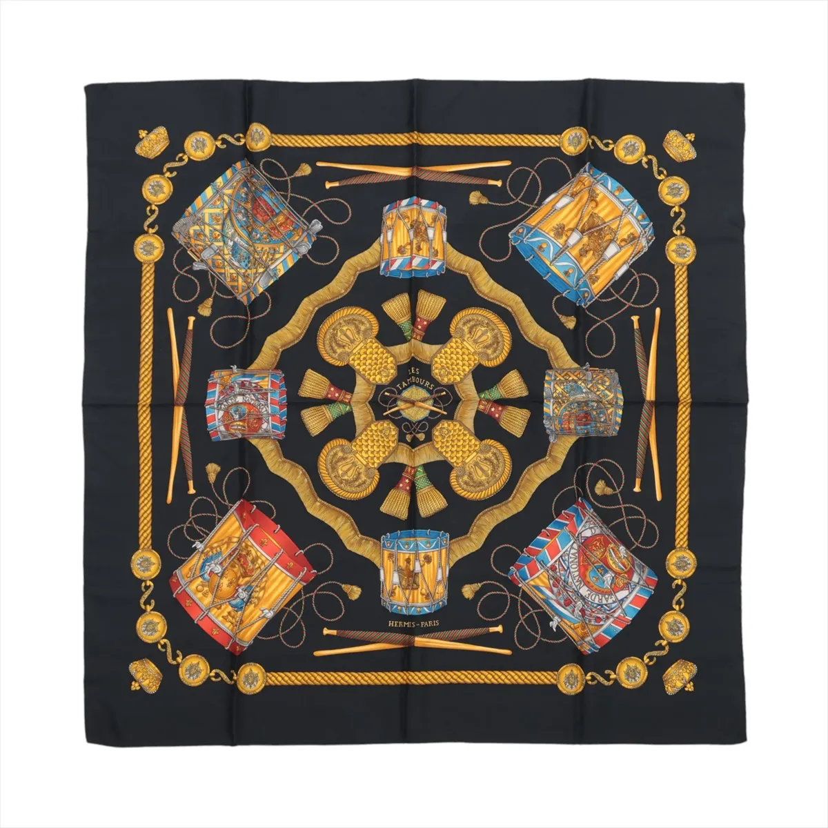 【美品】Hermes カレ Les Tambours タンブールの太鼓 タンブールの太鼓スカーフ HERMES グリーン