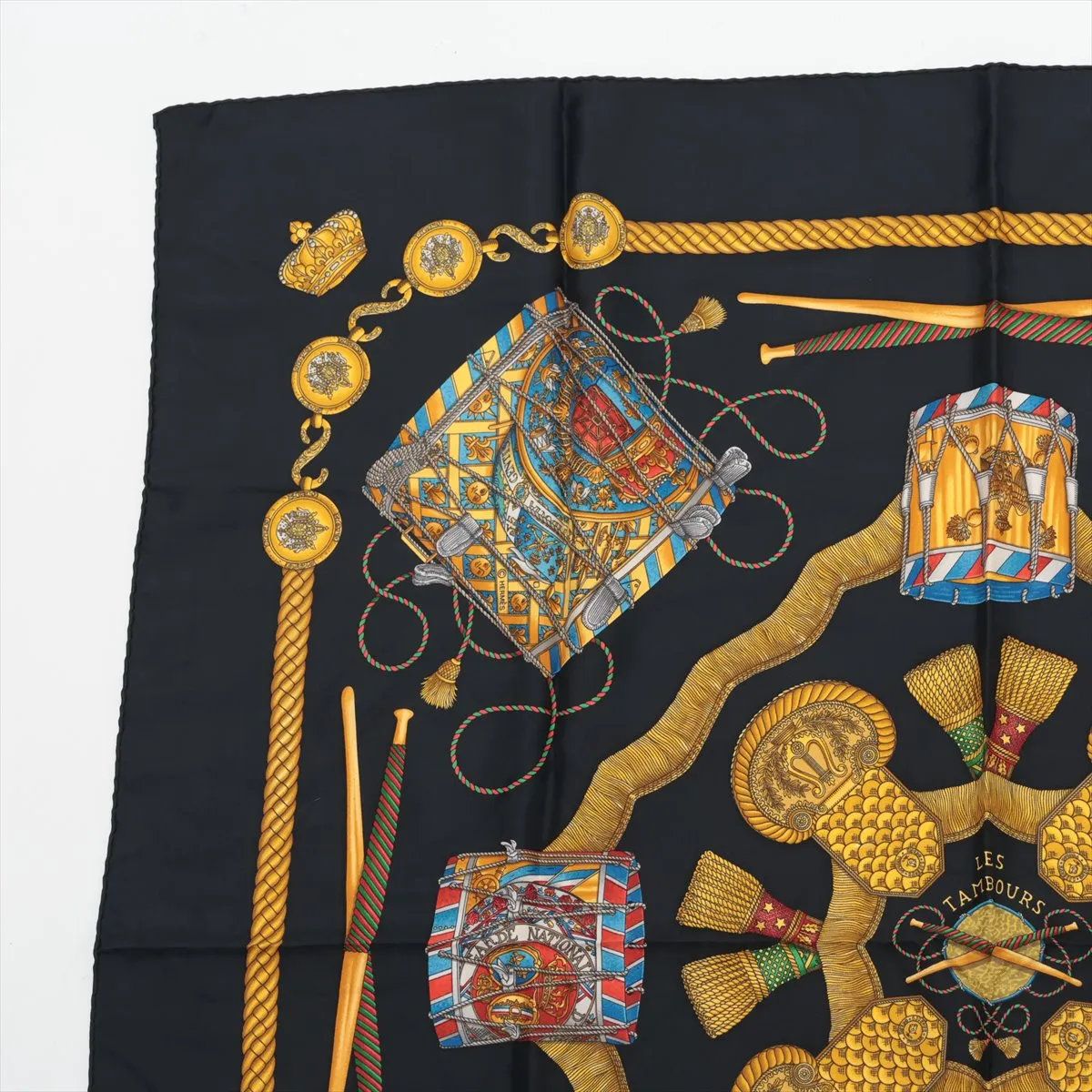 美品 エルメス カレ 90 LES TAMBOURS タンブールの太鼓 スカーフ