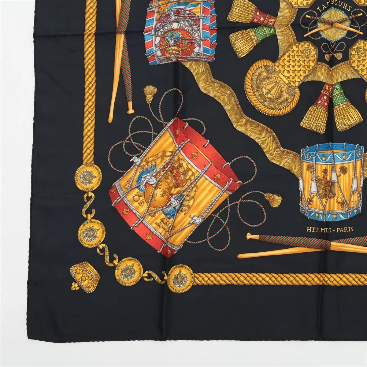 美品 エルメス カレ 90 LES TAMBOURS タンブールの太鼓 スカーフ