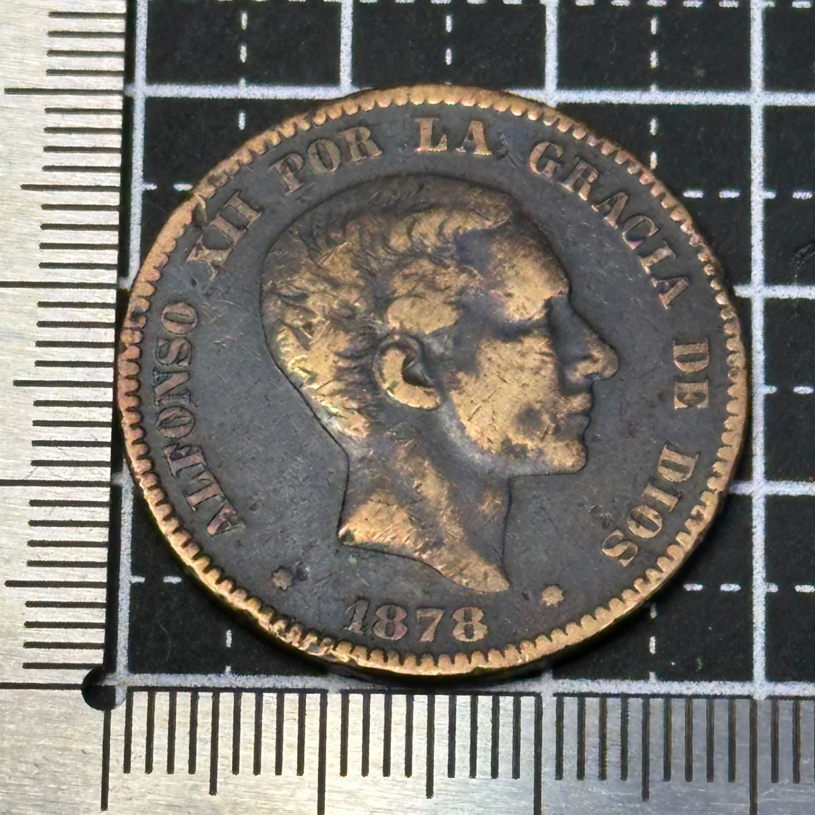 外国コイン】1878年 スペイン 10センティモス銅貨／アルフォンソ12世 