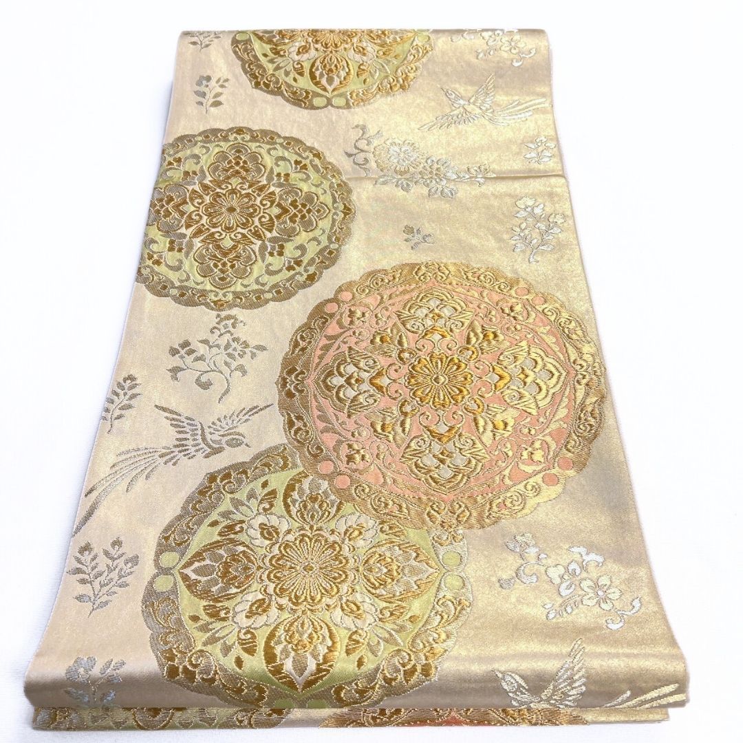 袋帯　唐織　花紋　華紋　鳳凰　花模様　金糸　着物　124b p ms. 袋帯 唐織 花紋 アウトレット 華紋 鳳凰 花模様 金糸 着物 124b p ms.
