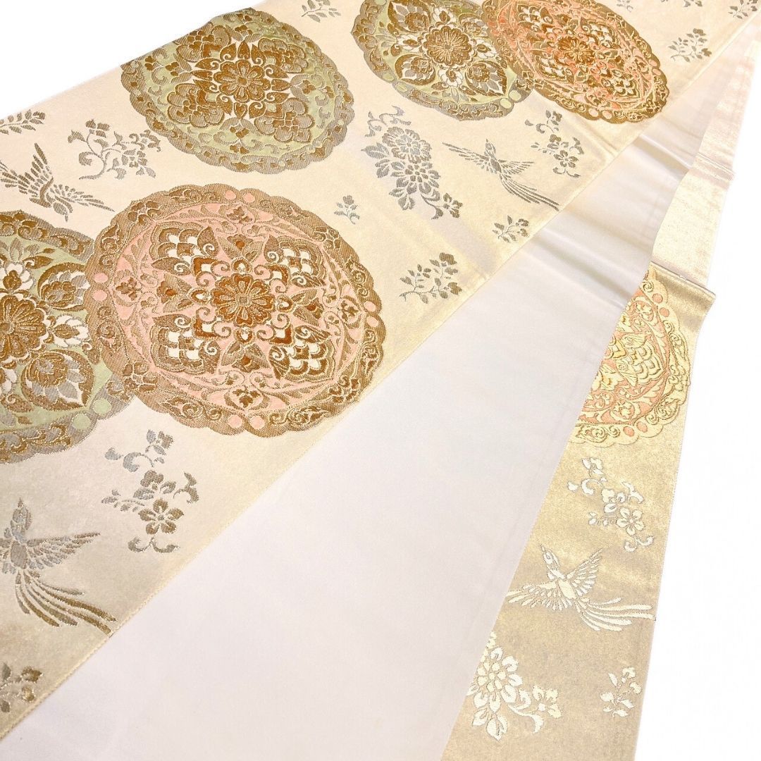 袋帯 唐織 花紋 アウトレット 華紋 鳳凰 花模様 金糸 着物 124b p ms.