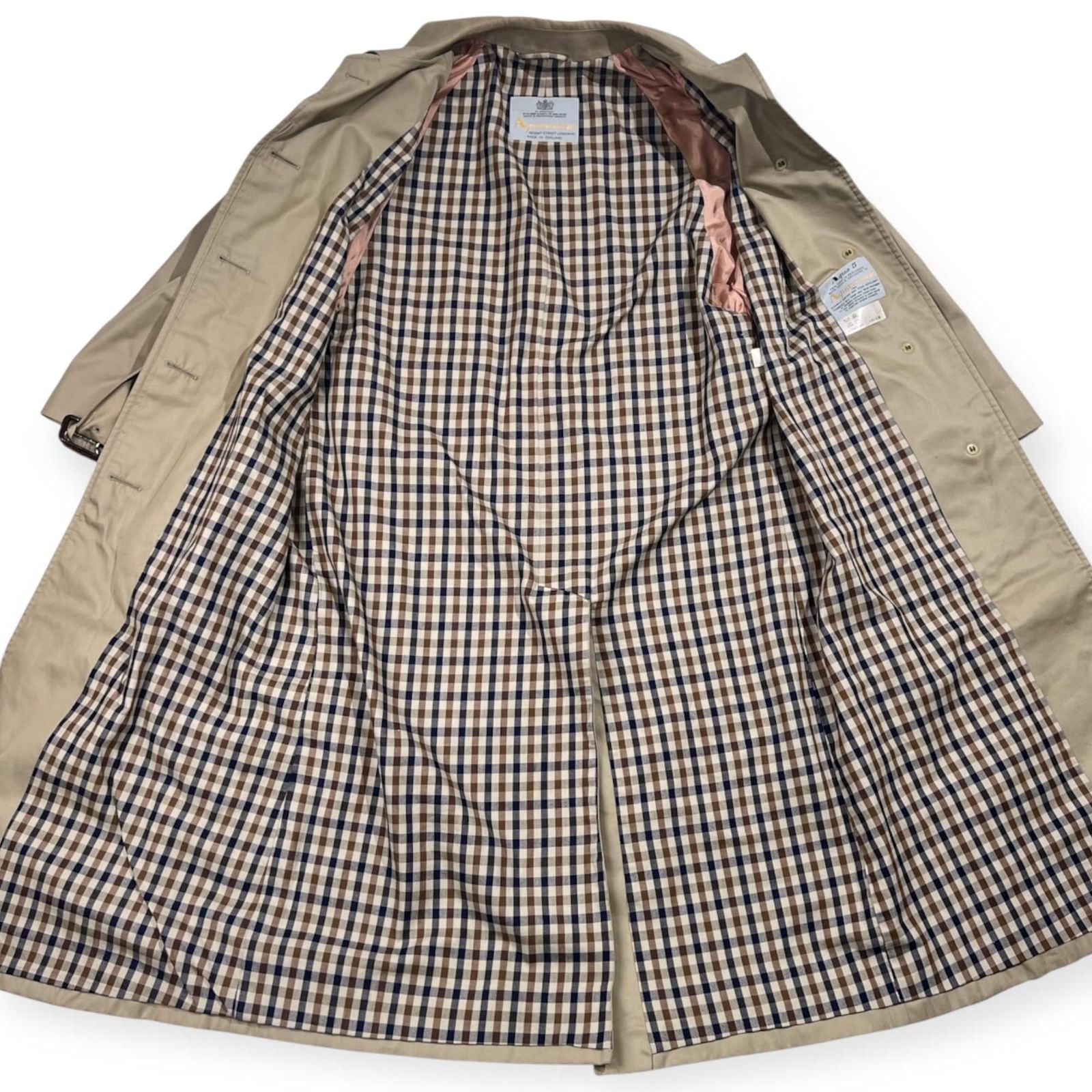 70s 80s ヴィンテージ アクアスキュータム シルク ステンカラーコート 70年代 70s 80年代 80s アクアスキュータム イングランド製 茶色