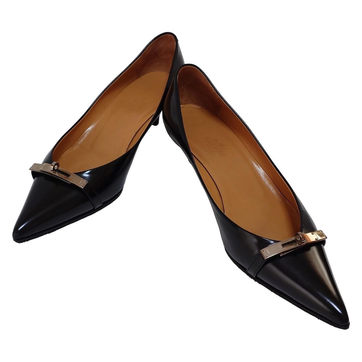 HERMES(エルメス) パンプス 38 レディース - 黒 シルバー金具/アウト