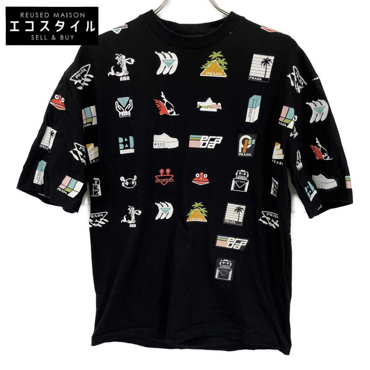 PRADA プラダ UJN524 18年 ﾌﾞﾗｯｸ ｱｲｺﾝﾌﾟﾘﾝﾄTｼｬﾂ XS - メルカリ