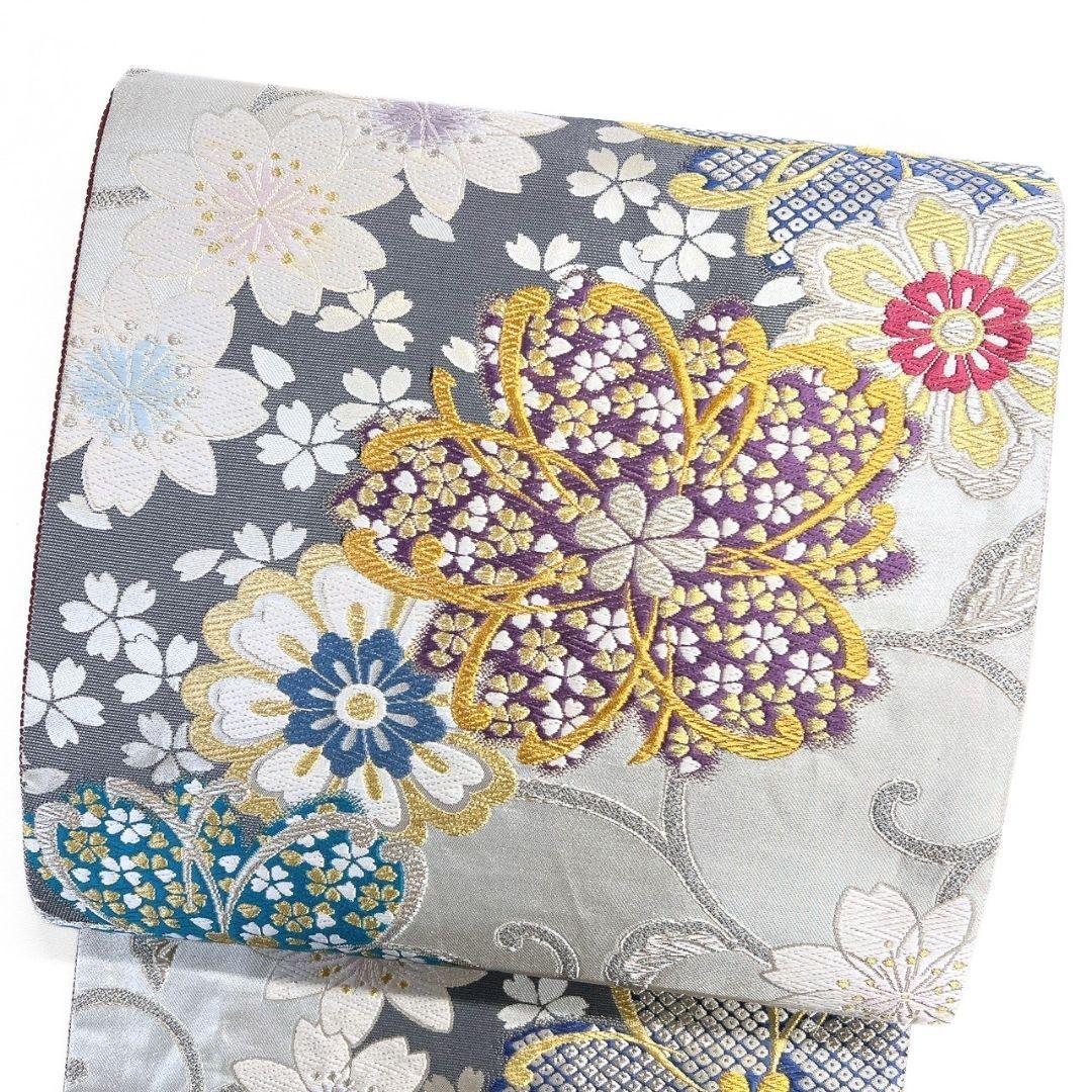 袋帯 振袖帯 唐織 桜花模様 花模様 鹿の子 金糸 着物 124b p ms - メルカリ