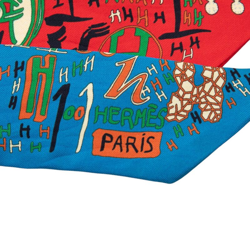 エルメス ツイリー 1001H 千と一のH レッド ブルー マルチカラー